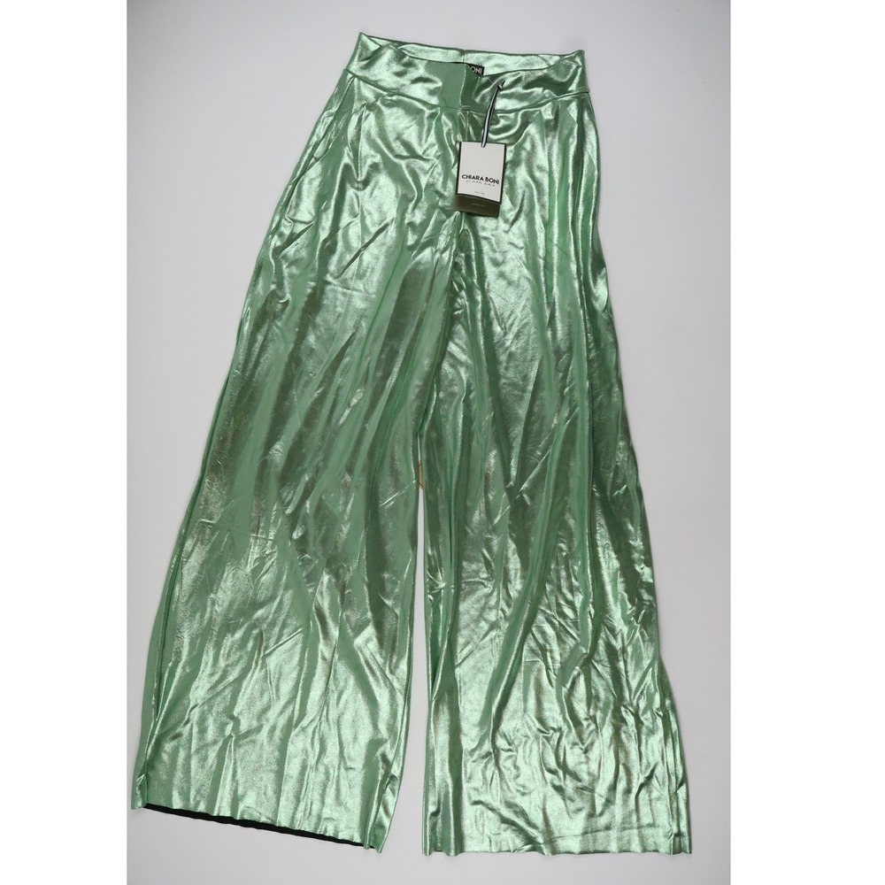 Chiara Boni La Petite Robe Wide Leg Pants Metallic Green 42 NWT $595